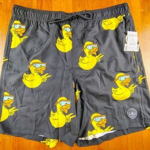 Neff Ducky Chill Mens Swim Trunks Black Rubber Duck Print Shorts XL NEW